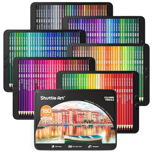 Shuttle Art 180 Coloring Pencils for Adults, Soft Core Coloring Pencils Set with 4 Sharpeners, Professional Color Pencils for Artists Kids Adults Sketching and Drawing - color: 180 Colors