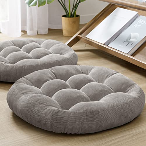 Meditation Cushions Set of 2, Large Floor Pillow for Adults, 22 Inch Round | Reading nook use, Zen relaxation, Tatami seating, Corduroy cover, 3.5 in thick, Shredded memory foam fill, Grey yoga pad - color: Round | Grey | 2 Pack, size: 2 Pack