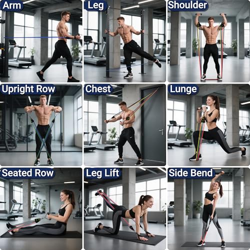 READAEER Resistance Bands, 10-150 LBS Exercise Bands with Handles, Ankle Straps & Door Anchor, Adjustable Workout Bands for Full Body Strength Training, Home, Gym & Travel - size: 25-300LBS