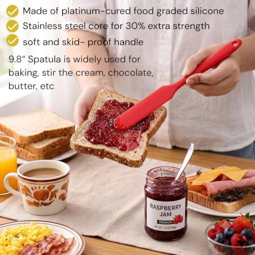 5pcs Silicone Jar Spatulas set, Cake Cream Spatulas Set, 9.8 inch Non-Stick Heat Resistant Mixing Butter Spatulas Baking Scrapers for Jars Blenders Cooking Stirring