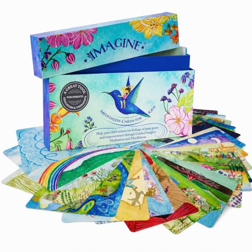 Imagine Meditation Cards for Kids - Award-Winning Mindfulness kit of XL Cards with Calming Guided Meditations for Empowerment, Focus and Relaxation. Great for Parents, Teachers and Therapists.