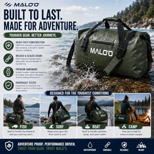 Malo’o Waterproof Dry Duffel, Heavy-Duty Roll Top Waterproof Gear Bag with Shoulder Strap & Molle Loops, Marine Duffel for Kayaking, Boating, Camping, Beach & Travel, Grey, 100L - color: Grey, size: 100L