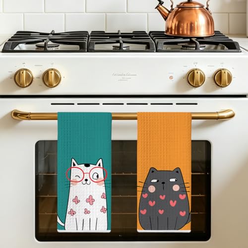 Jztco 2 Pcs Cute Cat Kitchen Towels, Cats Gifts Reusable Hand Towels - color: Multi 1489