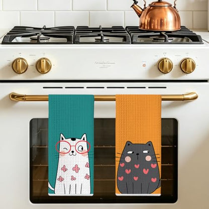 Jztco 2 Pcs Cute Cat Kitchen Towels, Cats Gifts Reusable Hand Towels - color: Multi 1489