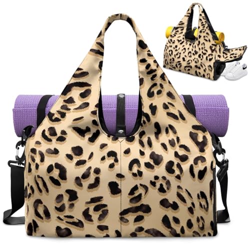 Cheetah Print Gym Tote Bag for Women Leopard Print Gym Bags with Shoe Compartments Sports Duffle Bag Waterproof, Double Zipper Sports Duffel Bags for Dance Work - color: Leopard Print
