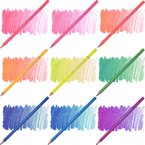 Neon Colored Pencils,Oil Based Wooden Fluorescent Pencil Set for Adults Coloring Books Drawing Sketching Art Supplies - color: Neon