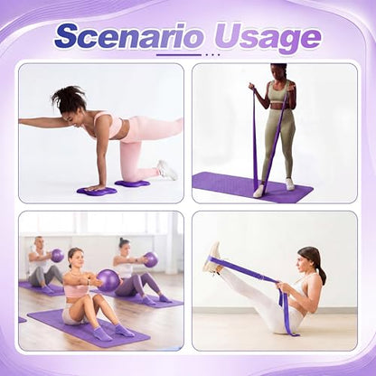 Thenshop 12 Pcs Home Pilates Kit for Women Workouts, Purple Yoga Equipment Set with Yoga Mats Socks Balls Blocks Resistance Bands Strap Knee Pads and Fitness Storage Bag Accessories for Starter