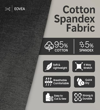 EOVEA - Cotton Spandex Fabric by The Yard - 4 Way Stretch Jersey Knit - Spandex & Cotton T-Shirt Fabric - Lightweight, Breathable - 60" Wide Roll| 10 oz(Black, 1 Yard) - color: Black, size: 1 Yard