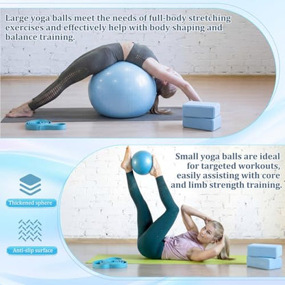 6-in-1 Yoga Balls and Yoga Block Set with Strap Foot Pump, Exercise Pregnancy Balls for Birthing, Pilates Kit Fitness Physical Therapy Home Gym Workout Equipment - color: Blue
