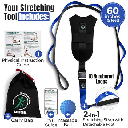 Stretch Strap with Loops Physical Therapy - Full Body Exercise Straps for Stretching with Detachable Foot - Leg & Calf Stretcher for Plantar Fasciitis, Physical Therapy, Pain Relief, and Flexibility - color: Blue