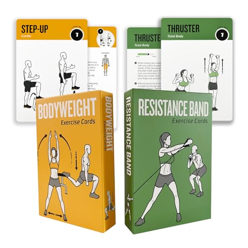Bodyweight & Resistance Belt Workout Cards, 100 Different Exercise Cards with Detailed Illustrations, Large Size 5" x 3.5" Fitness Cards for Women & Men - color: b. Green1