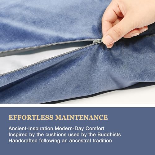 Meditation Zafu Cushion Set,Removable Machine-Washable Luxury Velvet Cover (Blue（Only Cover）) - color: Blue（only Cover）