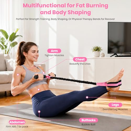 Rojvvec Pedal Resistance Bands with Handle 55LBS, Fitness&Workout Equipment | Upgraded TPR Tube and Soft Foam Fabric Foot Pedal, Exercise Bands Set, Sit Up Equipment for Stretching Training for Home Gym - color: Pink-Black