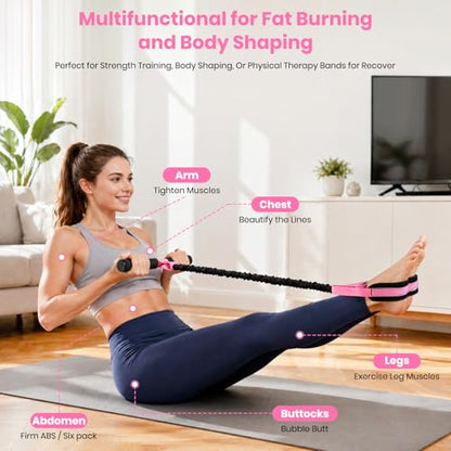 Rojvvec Pedal Resistance Bands with Handle 55LBS, Fitness&Workout Equipment | Upgraded TPR Tube and Soft Foam Fabric Foot Pedal, Exercise Bands Set, Sit Up Equipment for Stretching Training for Home Gym - color: Pink-Black