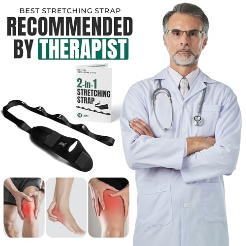 Stretch Strap with Loops Physical Therapy - Full Body Exercise Straps for Stretching with Detachable Foot - Leg & Calf Stretcher for Plantar Fasciitis, Physical Therapy, Pain Relief, and Flexibility - color: Black