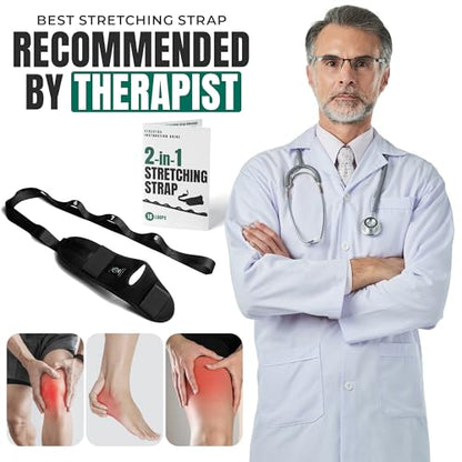 Stretch Strap with Loops Physical Therapy - Full Body Exercise Straps for Stretching with Detachable Foot - Leg & Calf Stretcher for Plantar Fasciitis, Physical Therapy, Pain Relief, and Flexibility - color: Black