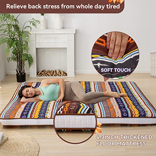 Dr.Futon Japanese Floor Futon Mattress Extra Thick Folding Roll Up Bed Topper Mat for Guest,Lounger and Tavel - color: Indianb, size: Full