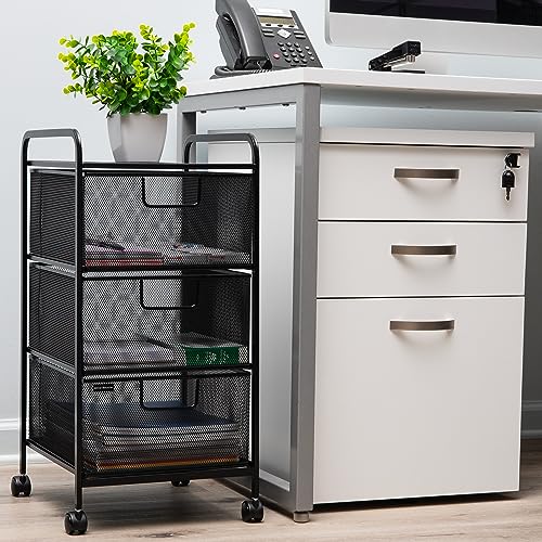 Mind Reader Office Storage Organizer with Mesh Drawers and Optional Wheels, Desktop and Under Desk Use, Metal Mesh, Black - style: 3-Drawers