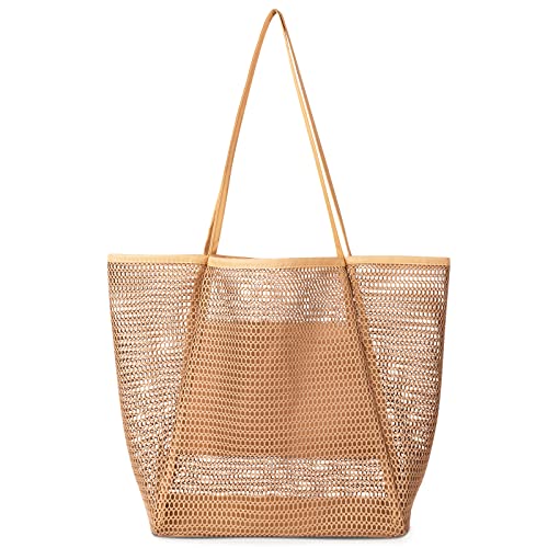Iioscre Beach Bag for Women, Causal Hobo Handbags with Zipper Inner Pocket - color: Khaki