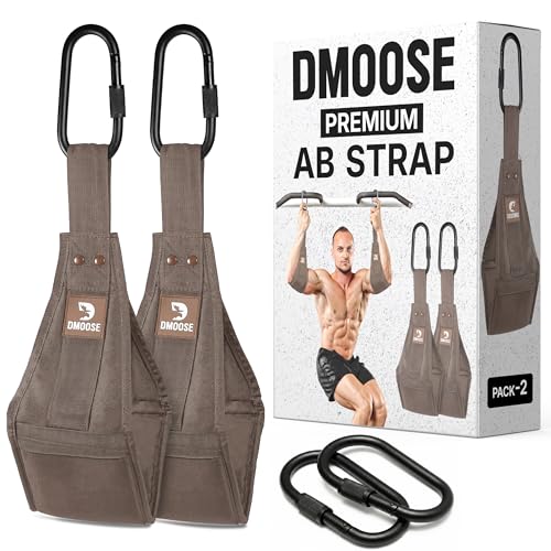 DMoose Fitness Hanging Ab Straps for Pull Up Bar & Core Strength Training - Soft Padded Exercise Straps for Ab Swing & Leg Raises, Hang Bar Strap with 2 Steel Carabiners - Abs Equipment for Home & Gym - color: Brown Premium
