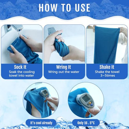 Hosuly 15 Pcs Cooling Towels 40" x 12", Dark Blue,Light Blue,Light Gray - color: Dark Blue,light Blue,light Gray