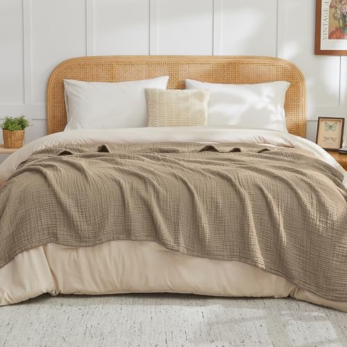 EMME Muslin Blankets for Adults Throw Blanket for Couch Breathable Gauze Soft Lightweight Airy Tan Throw XL 50" x 71" - color: 03 - Tan, size: Throw XL (50" x 71")