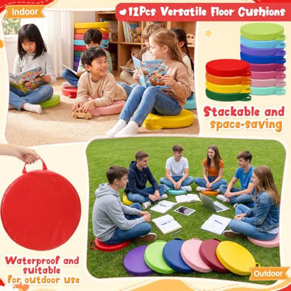 Gerrii 12Pcs Floor Cushions for Classroom,15 in Extra Thick Flexible,Multi - color: Multicolor