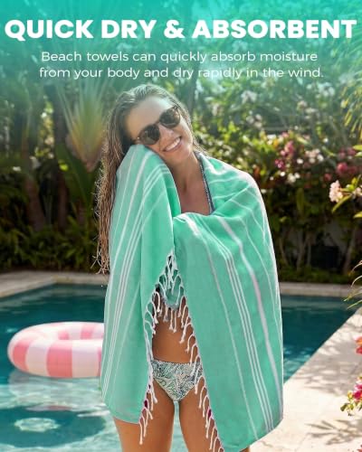 2 Packs Cotton Turkish Beach Towels Quick Dry Sand Free Soft Absorbent Adult Oversized Bath Pool Swim Long Towel Lightweight Thin Sandless Fast Drying Over The Lounge Chair Towel Sand Repellent Anti - color: Thinner Set Mink Turquoise