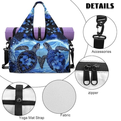 Yoga Mat Bag for Men Women Canvas Yoga Mat Carrier Take In Out Mat Easily for Beach Swim Bags Pool Sports Gym - color: Double Sea Turtle