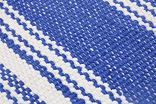 Hand Woven 100% Cotton Yoga Mat- Thick Handloom Made in India- for Gym Floor Exercise - Runner for Bedroom - color: Blue