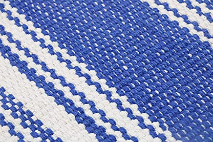 Hand Woven 100% Cotton Yoga Mat- Thick Handloom Made in India- for Gym Floor Exercise - Runner for Bedroom - color: Blue
