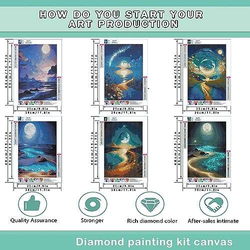 DOTZSO 6 Pack Diamond Painting Adult 5D Diamond Painting Kit DIY Full Diamond Art kit with Crystal Art and Craft for Beginners 12x16 Inches (Moon Lake) - color: AB Moon Lake