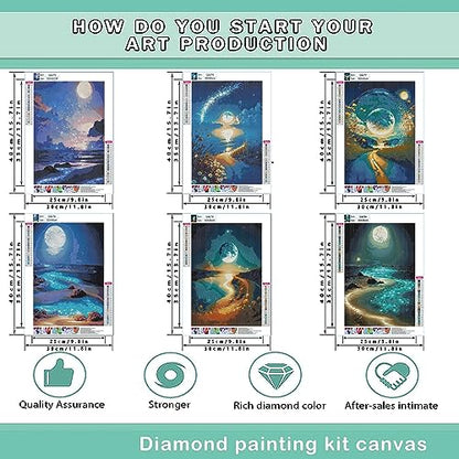 DOTZSO 6 Pack Diamond Painting Adult 5D Diamond Painting Kit DIY Full Diamond Art kit with Crystal Art and Craft for Beginners 12x16 Inches (Moon Lake) - color: AB Moon Lake