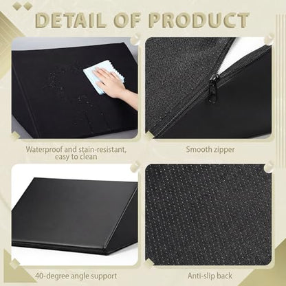 Extra Large Triangle Knee Wedge Pillow PU Leather Bolster Cushion for Under Legs, Hip, Back, and Ankle Pain Relief Massage Table Bolster Pillow(Black,20 x 12.5 x 12 Inch) - color: Black, size: 20 x 18.5 x 11.4 Inch