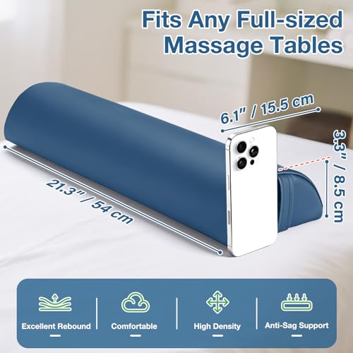 Semi-Round Massage Bolster, 21x6x3 in Half Moon Lower Back Support Pillow - color: Medium Blue - 21x6x3 in - Pu Leather