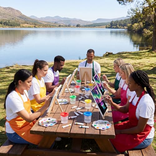Cholemy 8 Set Paint and Sip Kit for Adults 8'' x 10'' Pre Drawn Canvas with Wooden Easels Acrylic Paint Brushes Wash Cup Palette Apron for Painting DIY Date Night Party Supplies (Moonlit Night) - style: Moonlit Night