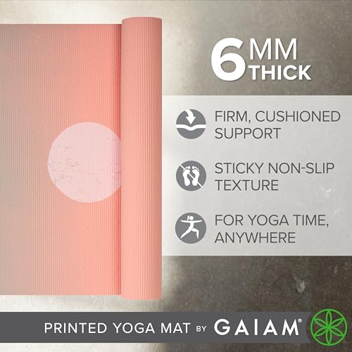 Gaiam Premium Yoga Mat, 6mm Thick Print Mat - color: Pastel Moon Phases