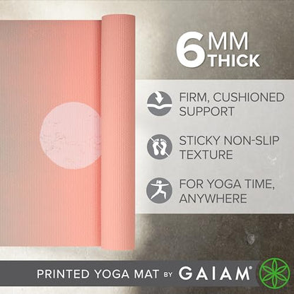 Gaiam Premium Yoga Mat, 6mm Thick Print Mat - color: Pastel Moon Phases