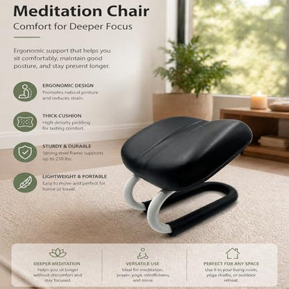 Meditation Bench & Prayer Kneeling Meditation Stool, Adjustable Height Meditation Chair, Prayer Bench with Cushion for Home Worship, Studio Portable Non-Slip Yoga Stool and Quiet Reflection.