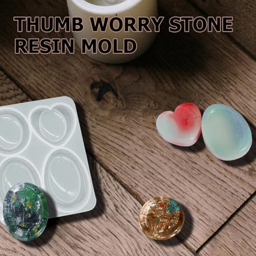 4-Design Worry Stone Mold w/DriedFlowers Resin Yoga StressRelief | 4-design thumb worry stone mold with dried flowers – epoxy resin casting, yoga meditation, stress relief & DIY crafts.