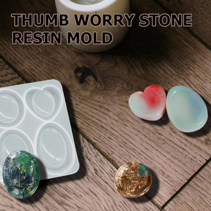 4-Design Worry Stone Mold w/DriedFlowers Resin Yoga StressRelief | 4-design thumb worry stone mold with dried flowers – epoxy resin casting, yoga meditation, stress relief & DIY crafts.