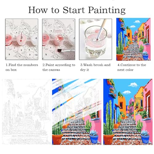 ZRIZQ Paint by Numbers Kit for Adults Beginner,Cityscape Cactus,16x20 | Full set with wooden brushes,rolled canvas,rich paints.Calming activity.Beginner friendly.Just open and paint. - color: 16"X20"Rolled Canvas(Frameless)-Landscape 4
