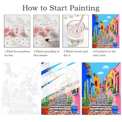 ZRIZQ Paint by Numbers Kit for Adults Beginner,Cityscape Cactus,16x20 | Full set with wooden brushes,rolled canvas,rich paints.Calming activity.Beginner friendly.Just open and paint. - color: 16"X20"Rolled Canvas(Frameless)-Landscape 4