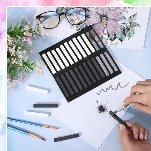 Watersay 24 Pcs Soft Pastel Drawing Chalk Set Square Sketch Chalk Non-toxic Artist Pastel Sticks for Professional Artists and Art Lovers(60 x 8 x 8 mm,Black,White) - color: Black, White, size: 1 Count (Pack of 24)