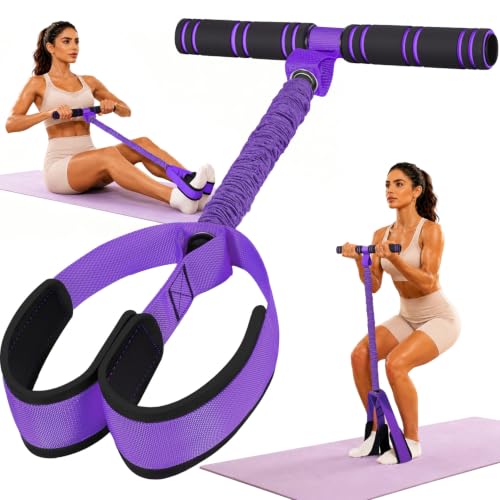 Multifunctional Durable Pedal Resistance Band with Handle, Upgraded Elastic Exercise Bands for Home Gym, Anti-Snap Sit Up Equipment & Ab Trainer for Core/Arms/Legs/Glutes Workout for Women - color: 1-Purple
