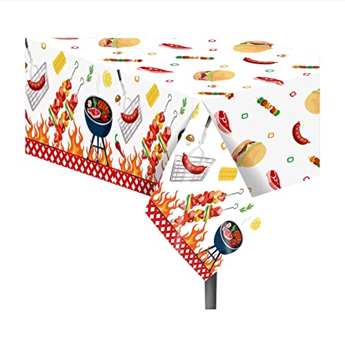 1Pc BBQ Party Plastic Tablecloth 54 x 87 Inch Long Table Cover, Hamburger BarbecueTeppanyaki Wedding Baby Shower Party Holiday Dinner Picnic or Tablecloth for Kitchen Event Use - color: Bbq