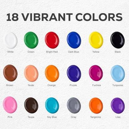Acrylic Paint Set, 18 Colors, 4 oz/120ml Bottles | Rich Pigments, Water Proof, For Artists, Beginners and Kids, Canvas Rocks Wood Ceramic Fabric - color: 120ml 18 Colors