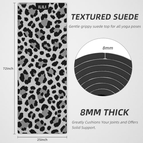 ILILI Yoga Mat Leopard Print Yoga Mat 8mm, Suede & TPE Thick Exercise Mat - color: Grey