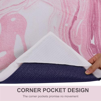 VI-FA Soft Yoga Mat Towel Hot Yoga Towel Non Slip Microfiber Yoga Mat Cover with 6 Feet Yoga Strap/Mat Carry Strap for Workout, Gym, Fitness -Pink Marble Pattern 68" X24''
