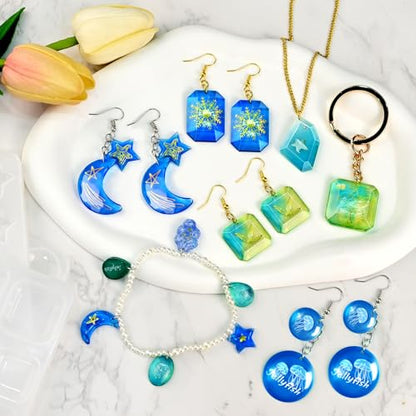 Resin Earring Molds, Set of 3 Earring Casting Molds Gem Style | Geometric Moon Star Clouds Shaped Earring Silicone Molds for Epoxy Resin Casting, Pendant Jewelry Keychain DIY Craft Gift - color: 3PCS Geometric Pendant Molds